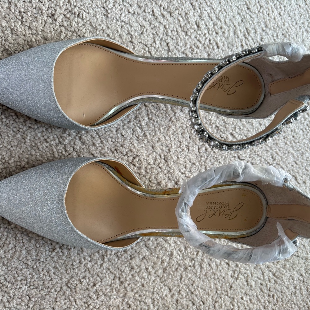 Badgley Mischka Silver Glitter Heels